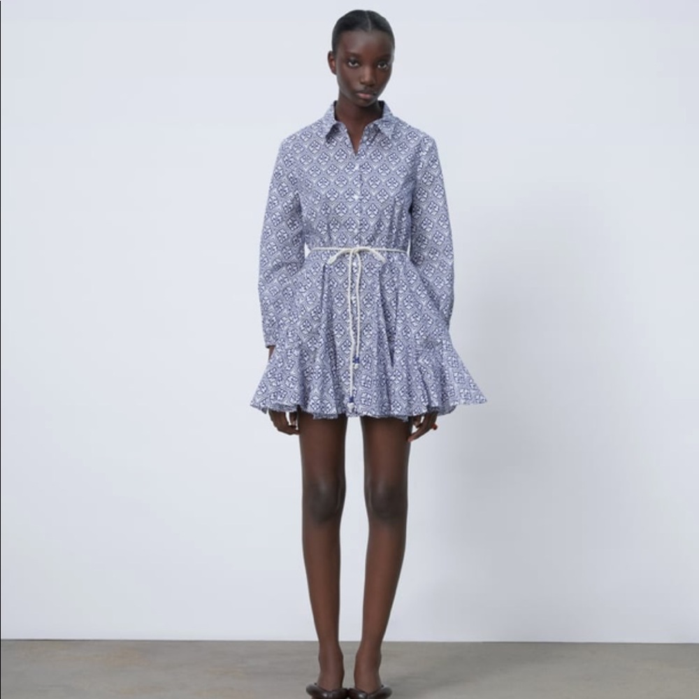 ZARA Blue Printed Mini Dress